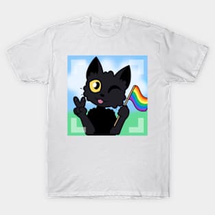 black cat rainbow pride flag pride flag rainbow flag furry furry designs cute peace peace sign anthropomorphic lgbtq lgbt gay queer T-Shirt